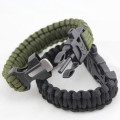 Bransoletka survivalowa linka paracord zielona olive z gwizdkiem i krzesiwem