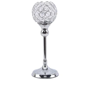 Świecznik glamour z kryształkami 26 cm szklano metalowy kolor srebrny