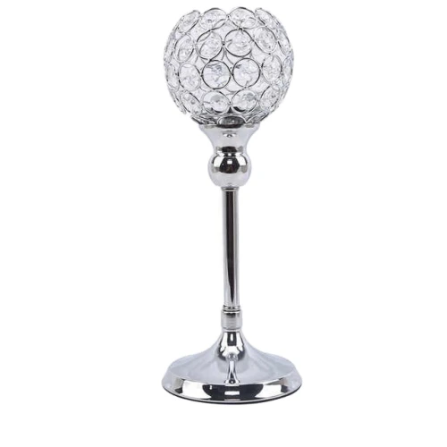 Świecznik glamour z kryształkami 26 cm szklano metalowy kolor srebrny