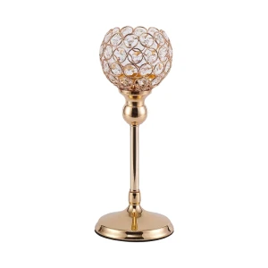 Świecznik glamour z kryształkami 26 cm szklano metalowy kolor złoty