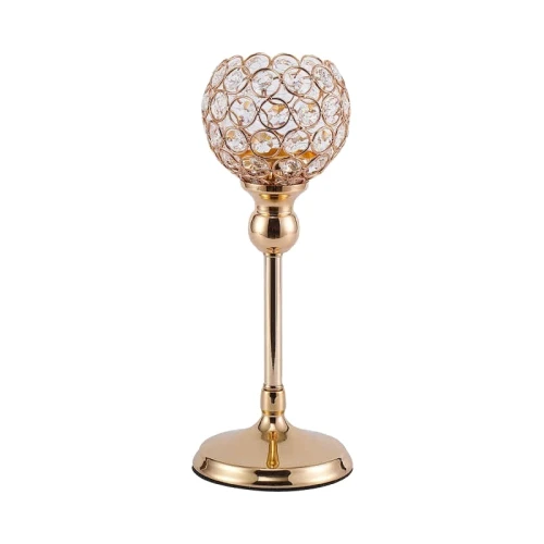 Świecznik glamour z kryształkami 26 cm szklano metalowy kolor złoty