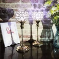 Świecznik glamour z kryształkami 26 cm szklano metalowy kolor złoty
