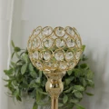 Świecznik glamour z kryształkami 26 cm szklano metalowy kolor złoty