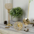 Świecznik glamour z kryształkami 26 cm szklano metalowy kolor złoty