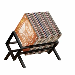 Metalowy stojak na płyty winylowe książki organizer 40 × 33 × 31 cm czarny