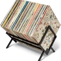 Metalowy stojak na płyty winylowe książki organizer 40 × 33 × 31 cm czarny