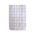 Zasłona prysznicowa 150x180cm biała w czarno szare prostokąty z haczykami PEVA