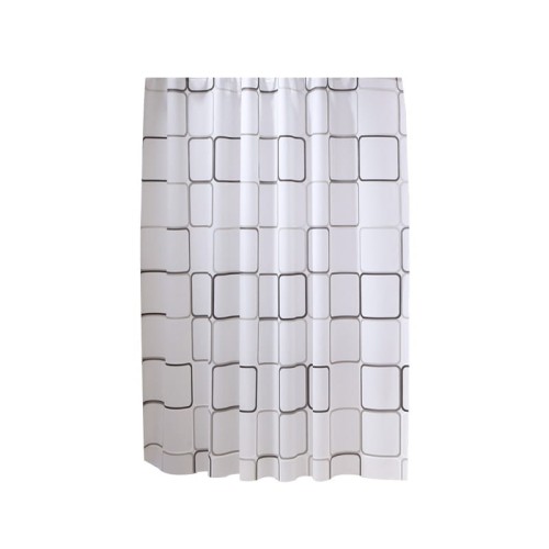 Zasłona prysznicowa 150x180cm biała w czarno szare prostokąty z haczykami PEVA