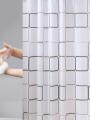 Zasłona prysznicowa 150x180cm biała w czarno szare prostokąty z haczykami PEVA