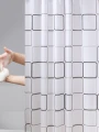Zasłona prysznicowa 180x200cm biała w czarno szare prostokąty z haczykami PEVA