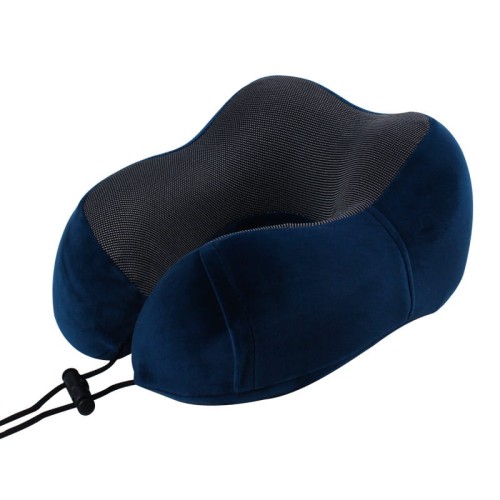 Poduszka podróżna rogal granatowa miękka pianka memory foam na szyję