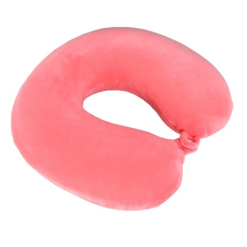 Poduszka podróżna rogal różowa miękka pianka memory foam na szyję