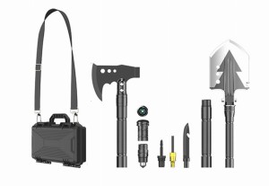 Zestaw survivalowy saperka toporek nóż krzesiwo 13w1 multitool w skrzynce
