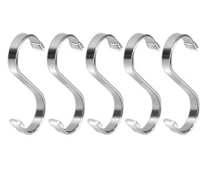 Hak metalowy haczyki płaskie w kształcie S srebrny gumowe końcówki 7cm zestaw 5szt na reling lub do szafy