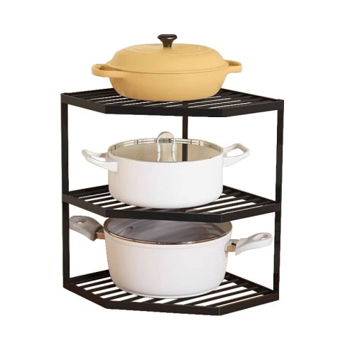 Półka kuchenna narożna stojąca metalowa czarna 3 poziomy